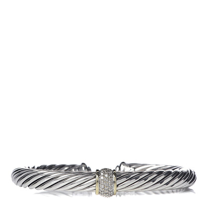 David Yurman Sterling Silver 18K Yellow Gold Diamond 7mm Cable Classics Station Bracelet 1 of 4