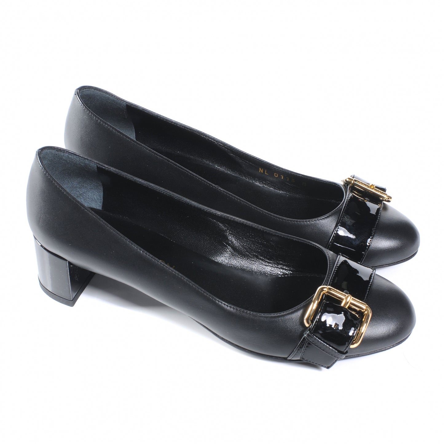 Leather Buckle Heels 36 Black