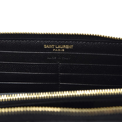 Saint Laurent Grain De Poudre Matelasse Chevron Monogram Zip Around Wallet Black 7 of 8