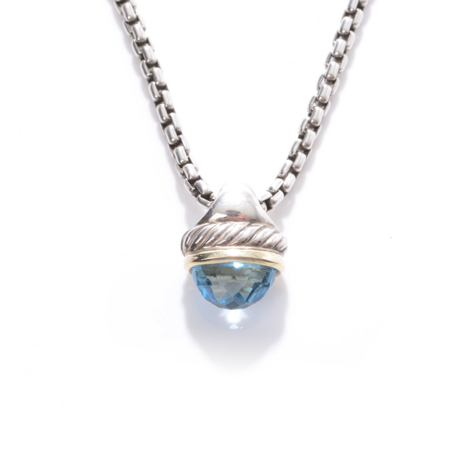 David Yurman Sterling Silver and 14k Gold Blue Topaz Acorn Pendant Necklace 1 of 5