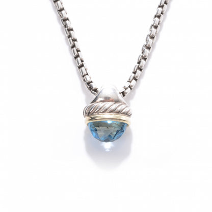David Yurman Sterling Silver and 14k Gold Blue Topaz Acorn Pendant Necklace 1 of 5