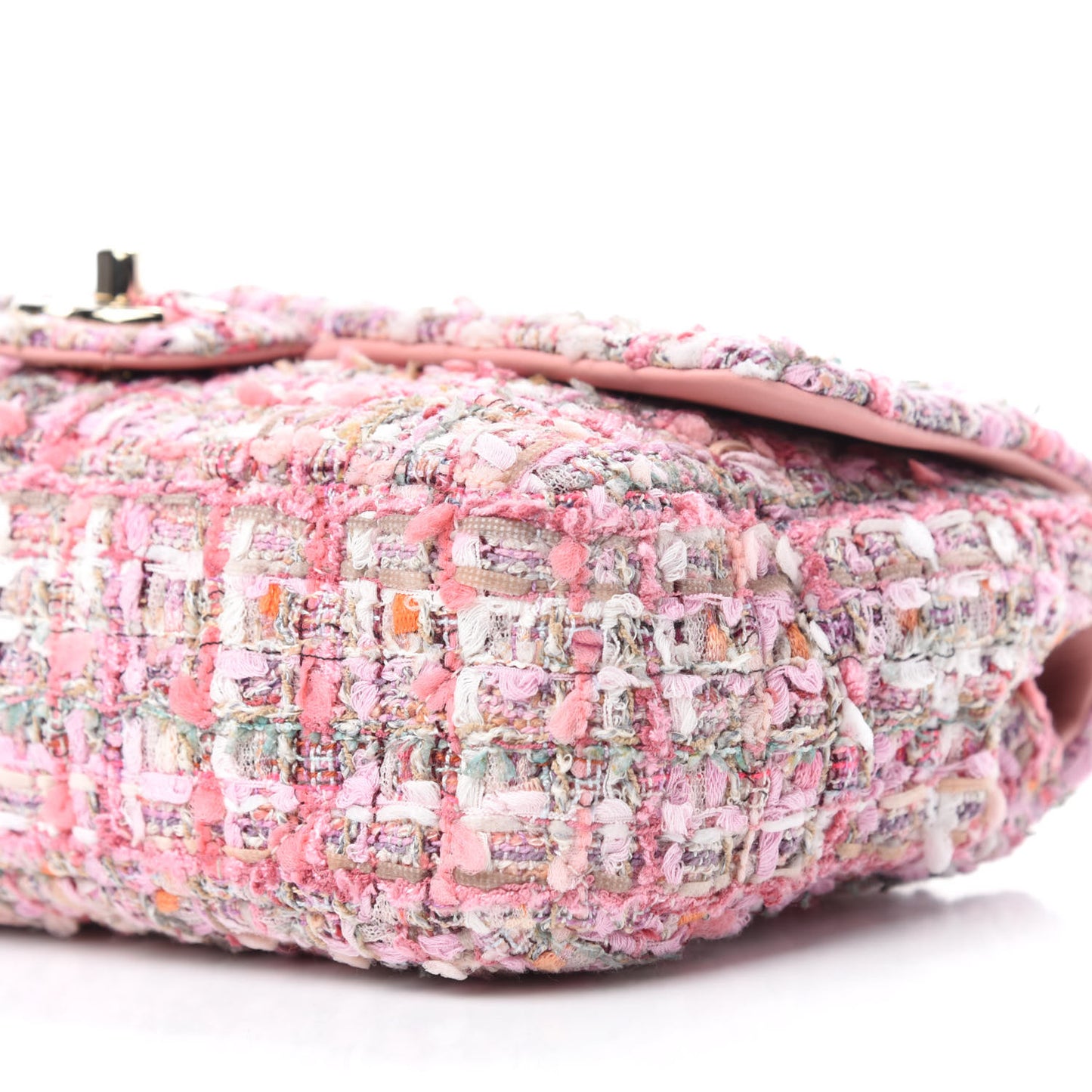 Tweed Medium Pearl Handle Flap Pink Beige Orange Ecru
