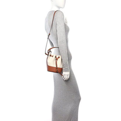 Loewe Calfskin Jacquard Linen Anagram Embroidered Mini Balloon Bucket Bag Ecru Tan 2 of 14