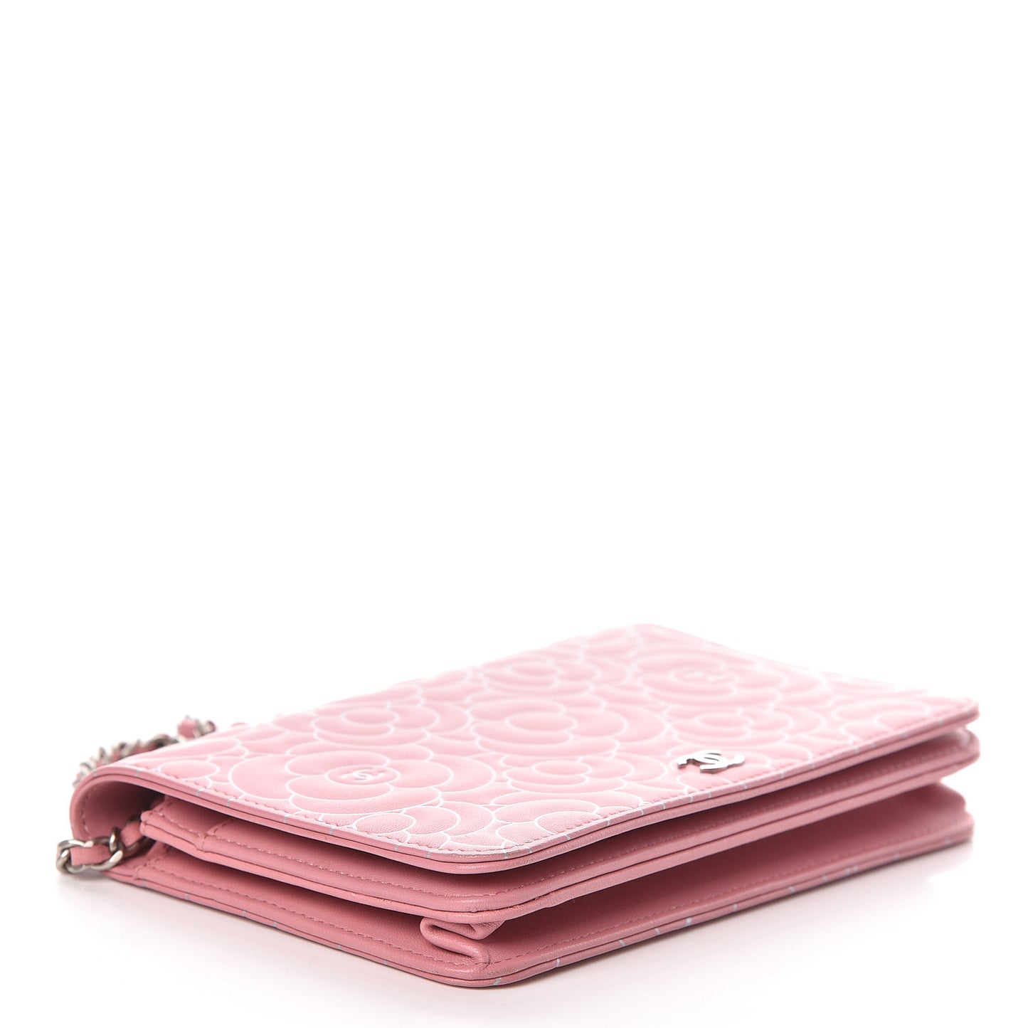 Lambskin Camellia Embossed Wallet On Chain WOC Pink