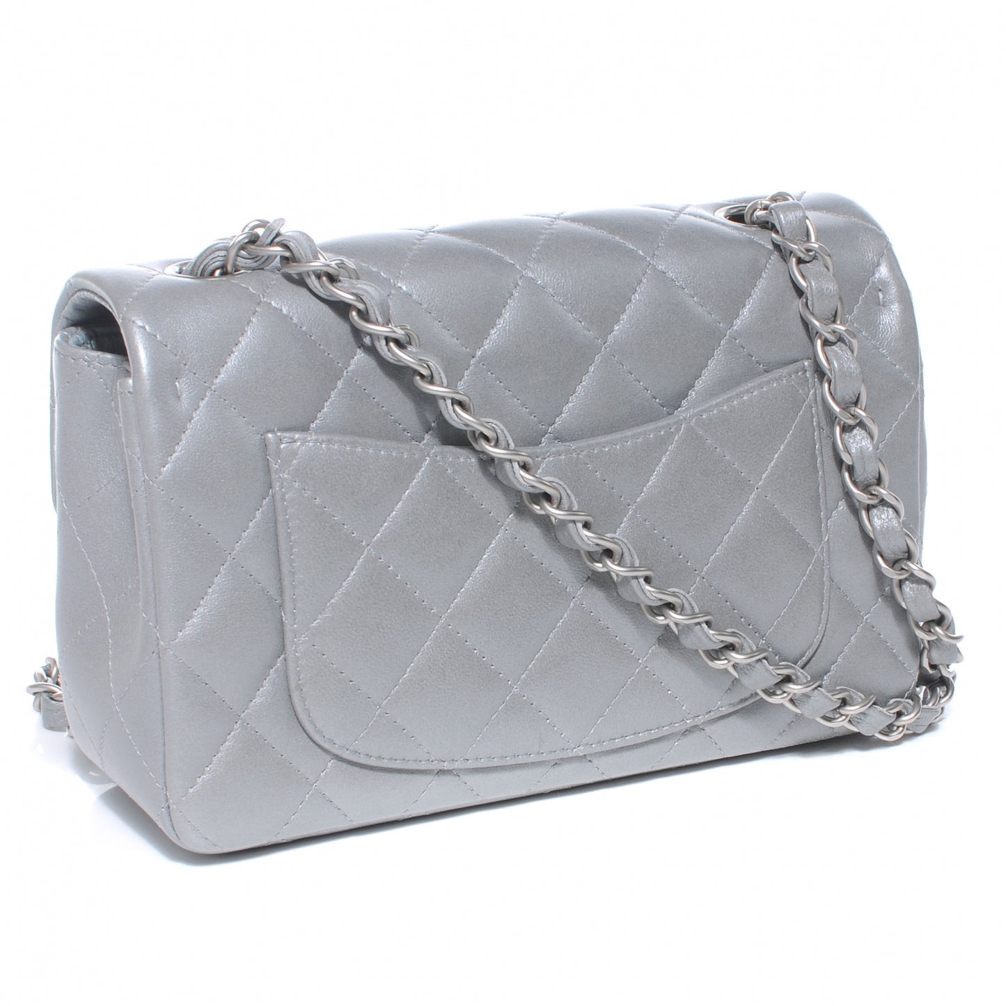 Lambskin Quilted Mini Flap Silver