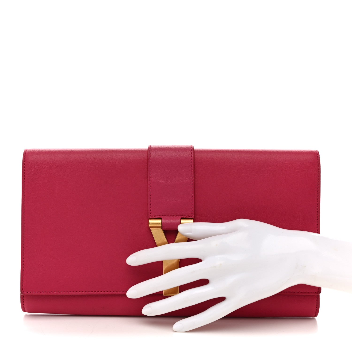 Saint Laurent Calfskin Classic Y Ligne Clutch Fuchsia 2 of 12