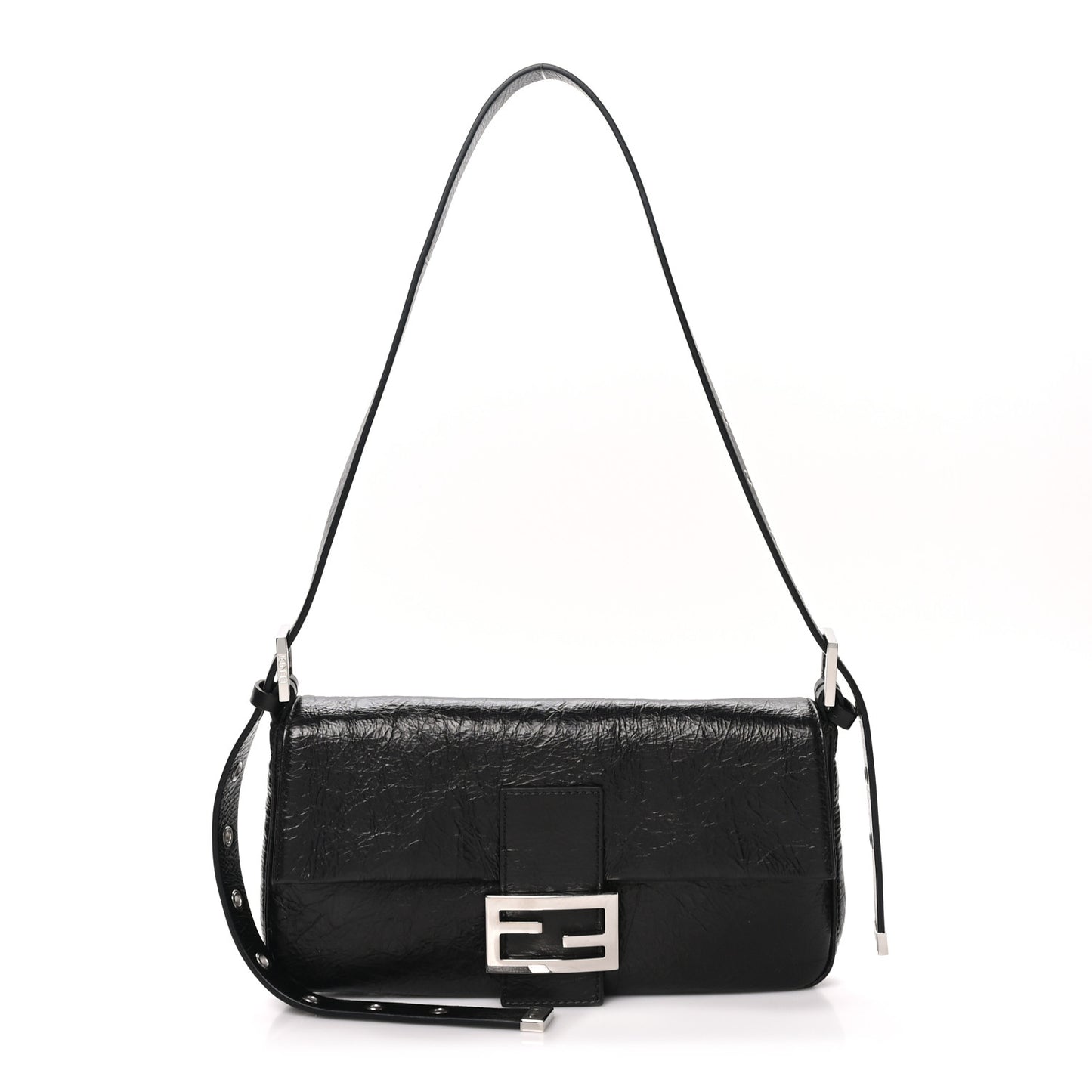 Crackled Calfskin Baguette 26424 Black