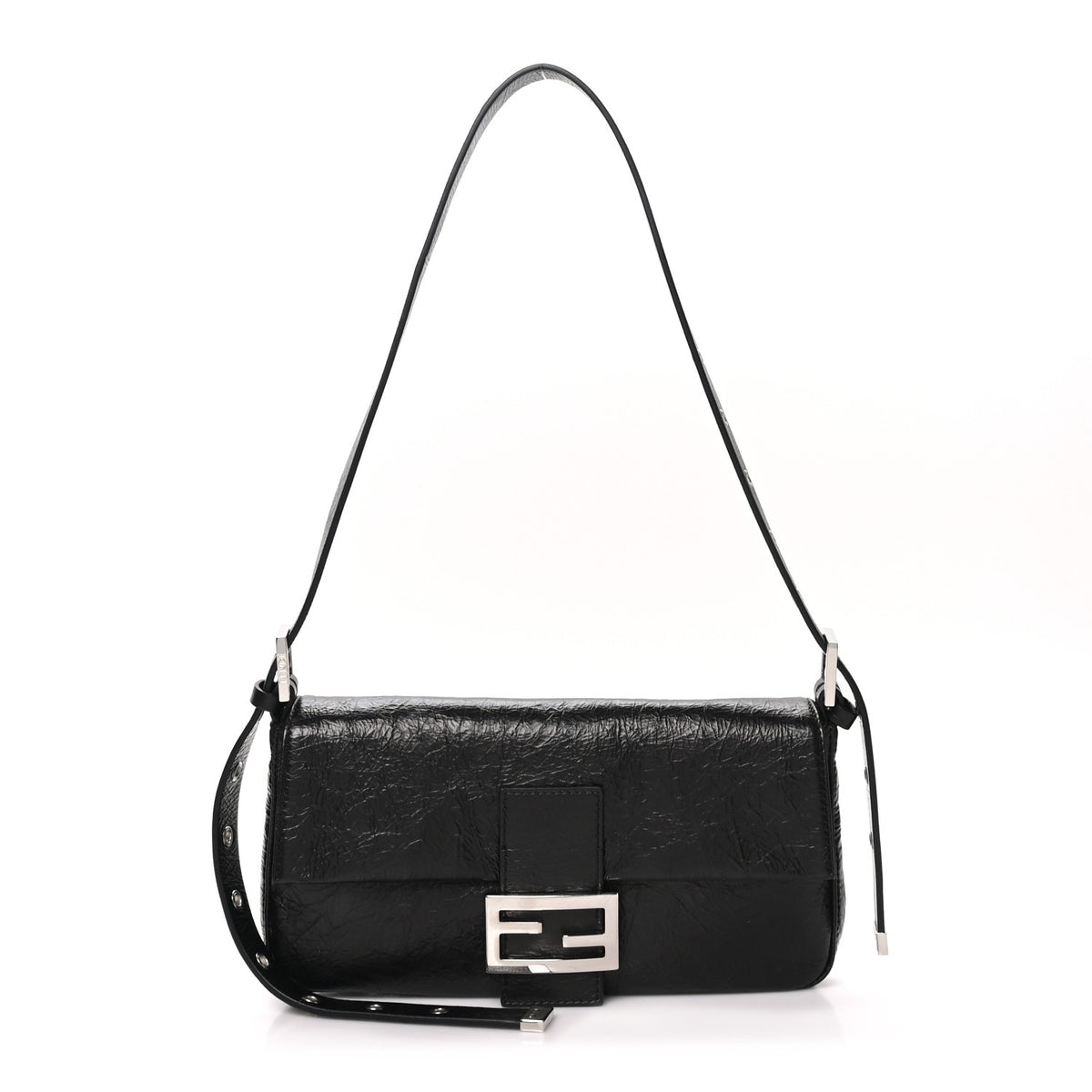 Fendi Crackled Calfskin Baguette 26424 Black 1 of 9