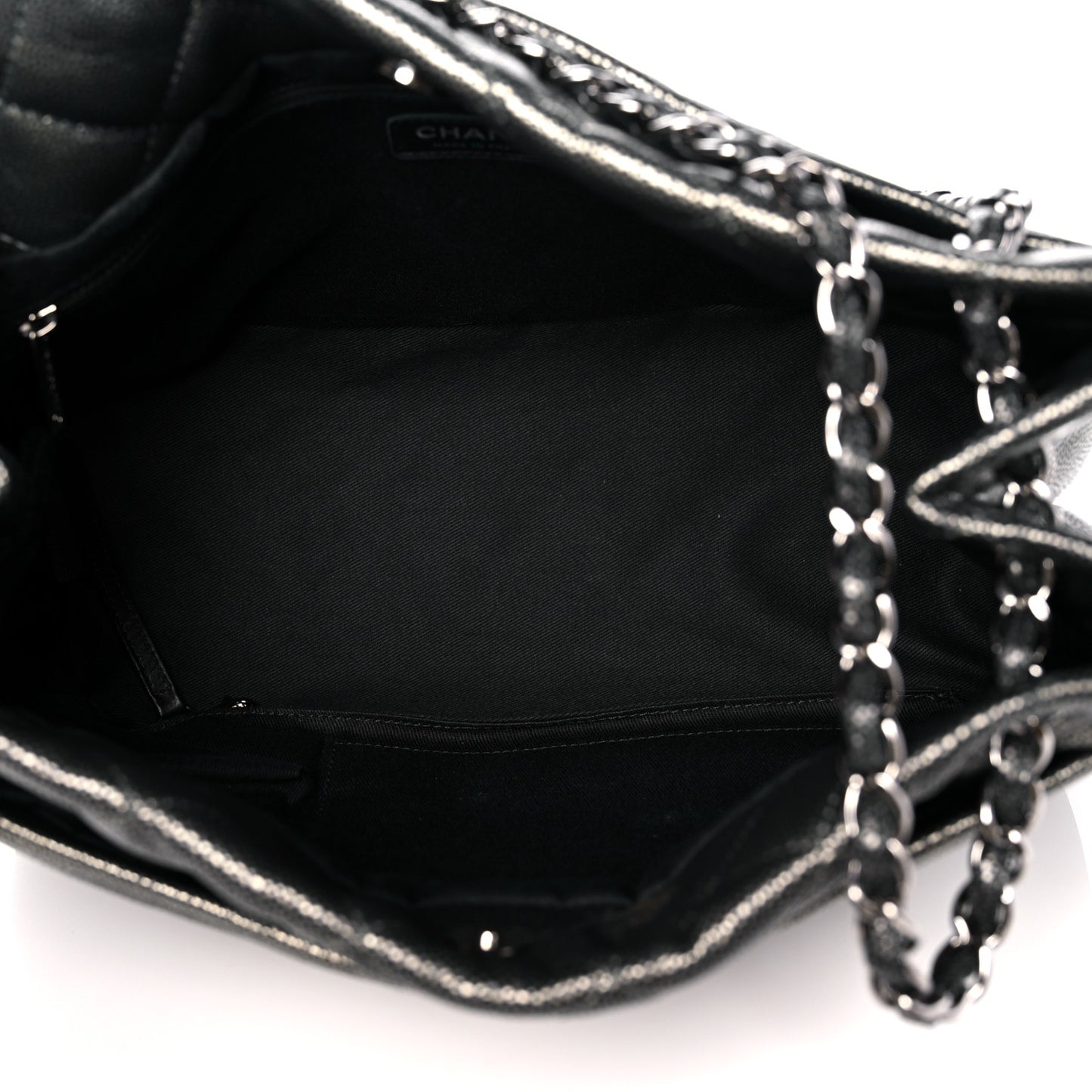 Metallic Caviar Quilted CC Timeless Tote Dark Silver