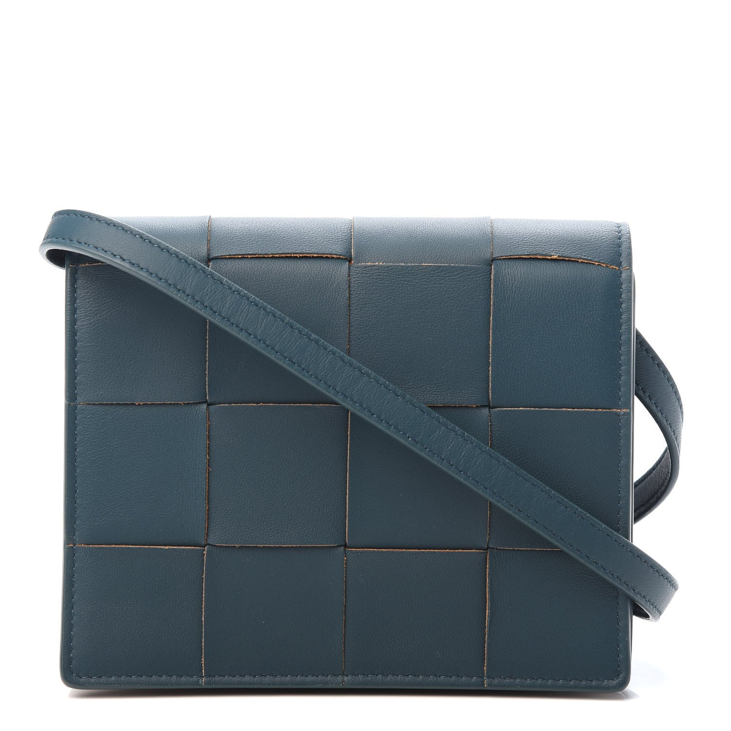 Bottega Veneta Lambskin Maxi Intrecciato Mini Cassette Crossbody Bag Petrol Blue 1 of 9