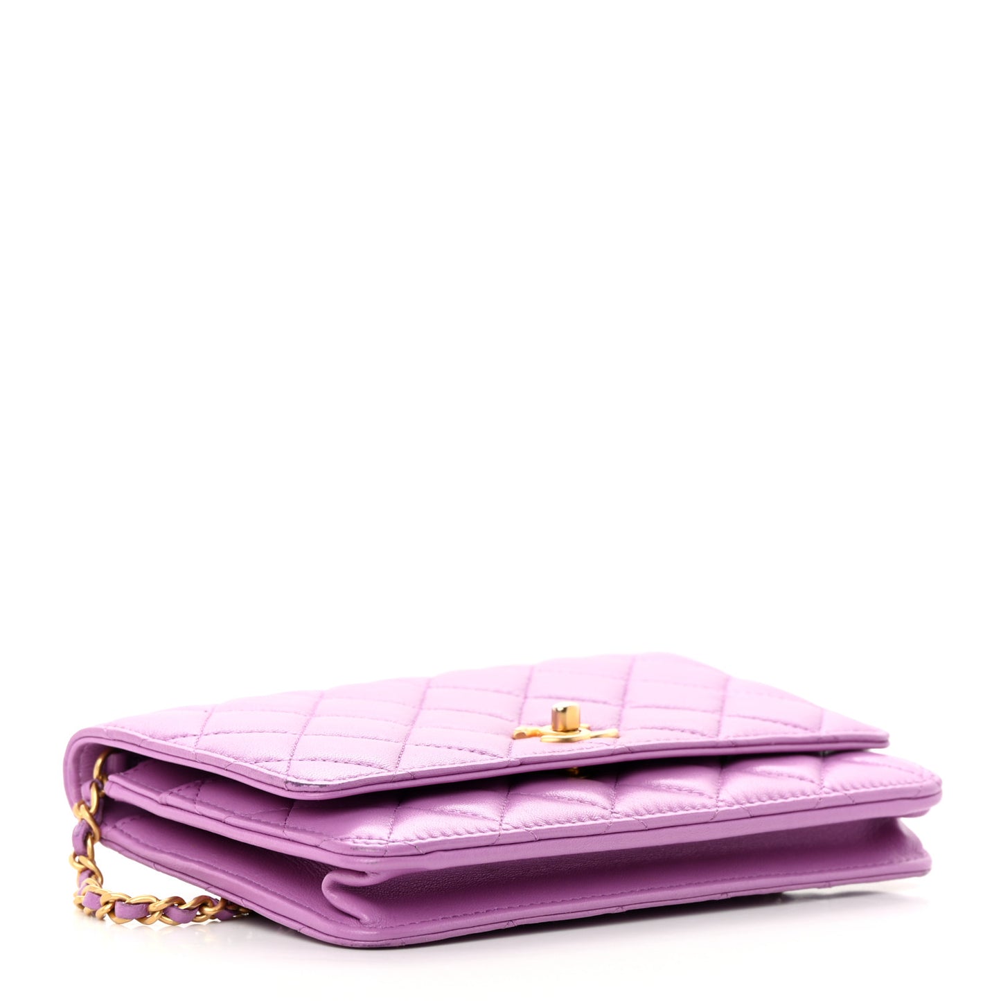 Lambskin Quilted CC Pearl Crush Wallet on Chain WOC Purple