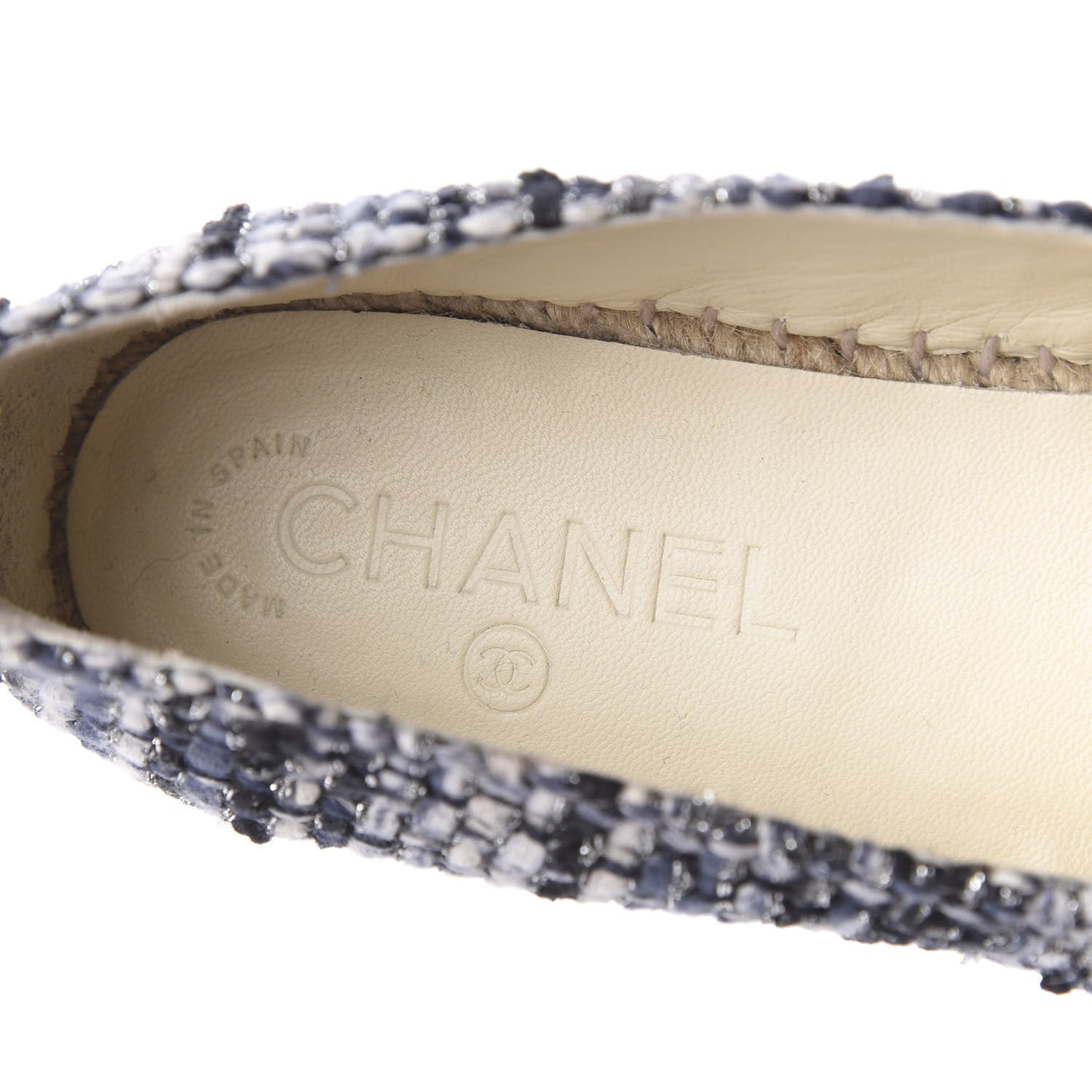 Metallic Tweed Lambskin CC Espadrilles 38 Black Silver