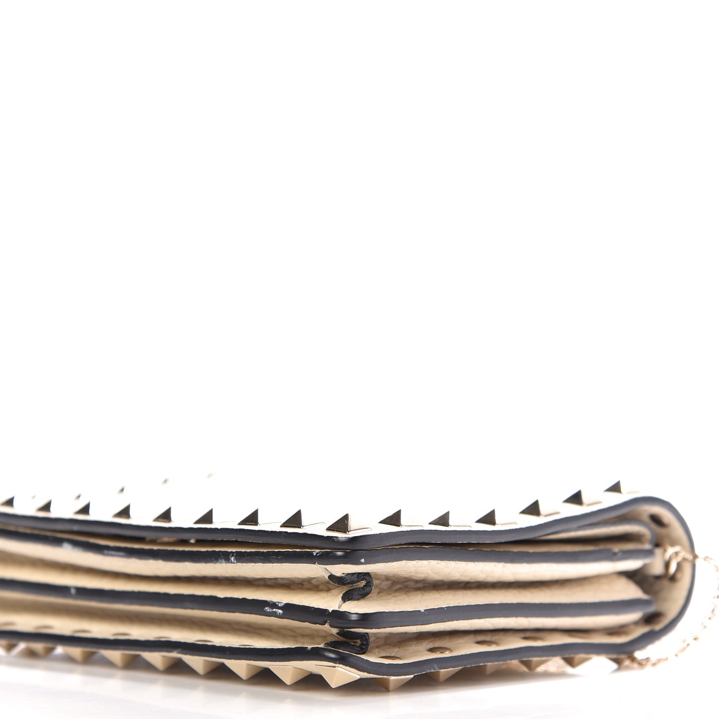 Pebbled Calfskin Rockstud Wallet on Chain Light Ivory