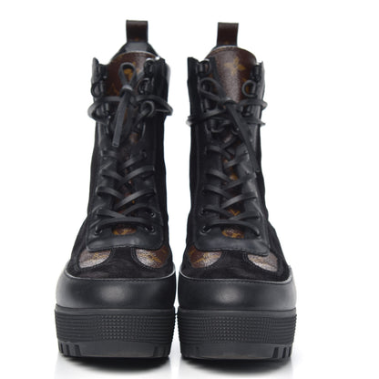 Louis Vuitton Suede Calfskin Monogram Laureate Platform Desert Boots 40 Black 2 of 7