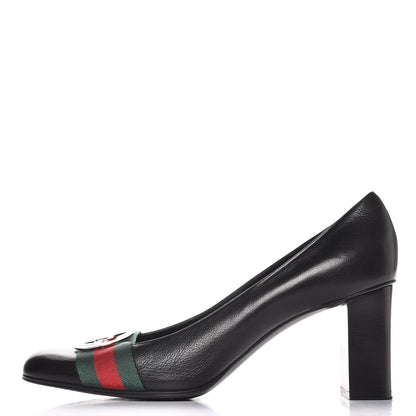 Gucci Calfskin Interlocking GG Web Mid Heel Pumps 10 Black 1 of 12
