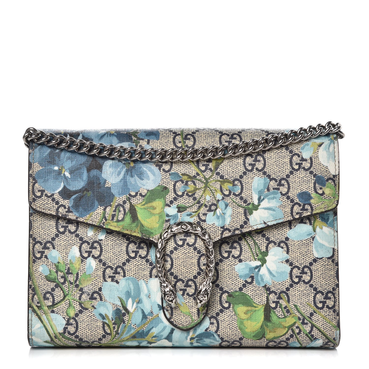 Gucci GG Supreme Monogram Blooms Mini Dionysus Chain Wallet Beige Blue Navy Vintage Blue 1 of 12