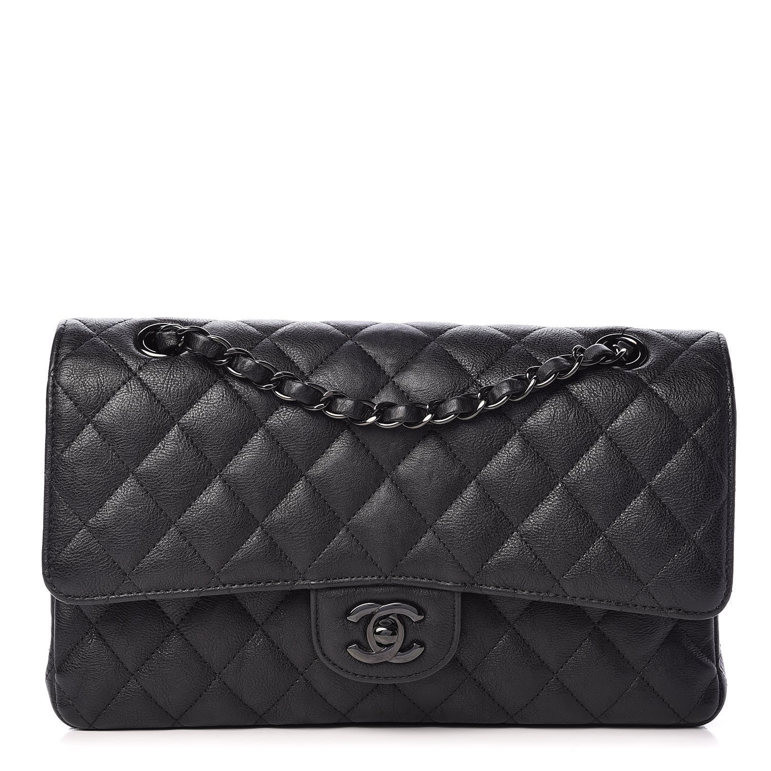 Chanel Crumpled Calfskin Quilted Medium Double Flap So Black 1 of 16