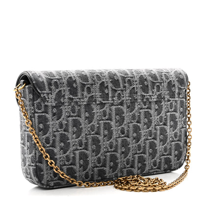 Christian Dior Oblique Denim Small Saddle Pouch with Chain Grey 3 of 10