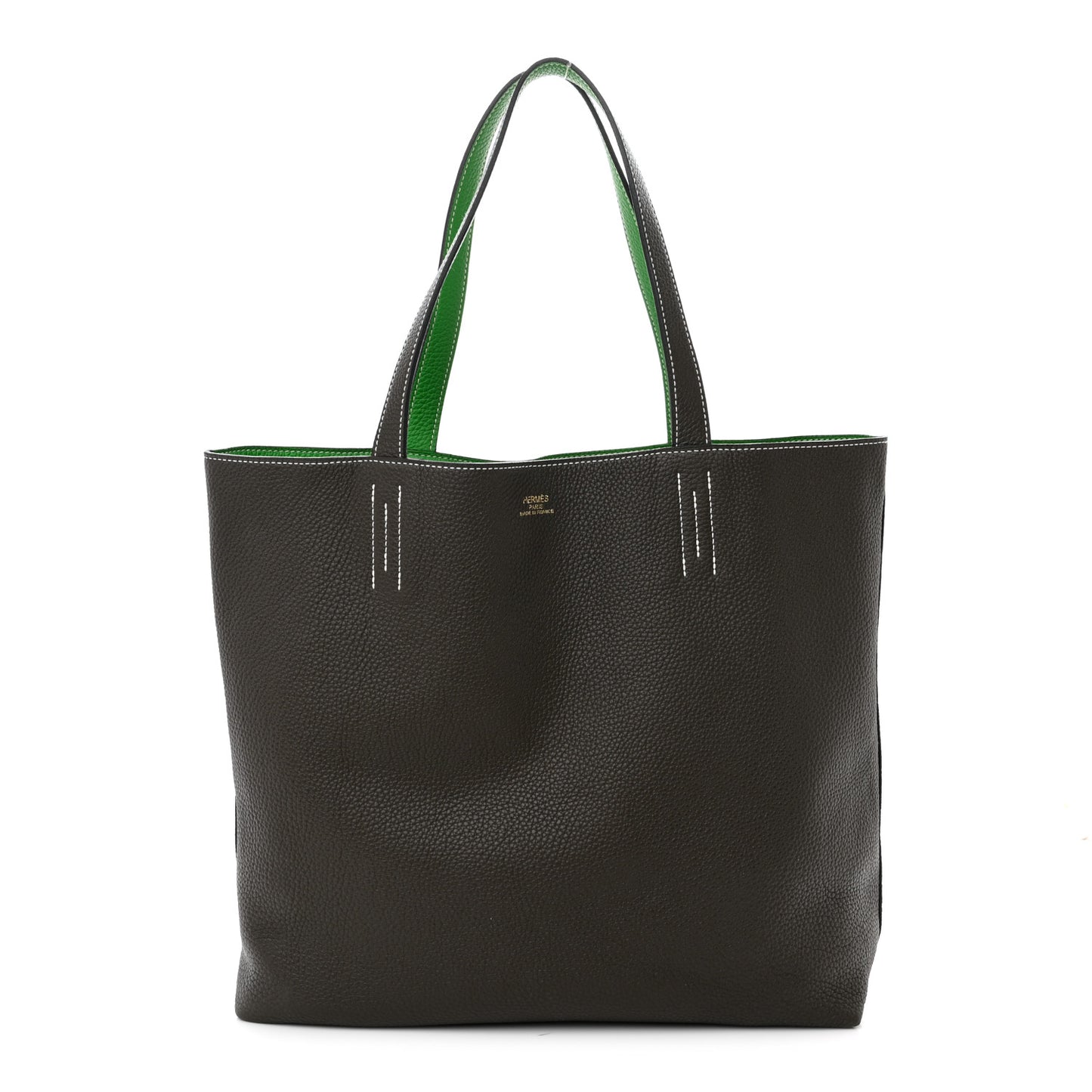 Taurillon Clemence Double Sens 36 Reversible Tote Vert De Gris Bamboo