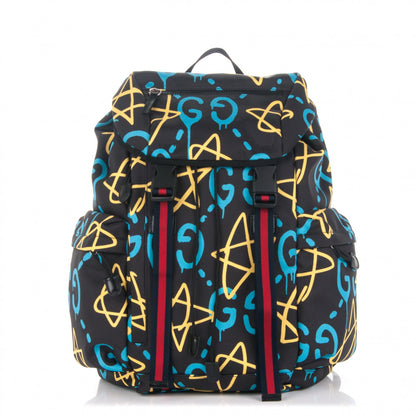 Gucci Techno Canvas GucciGhost Double Buckle Backpack Black New Acquamarine 1 of 6