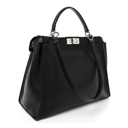 Fendi Vitello Dolce Marmol Patent Crocodile Trapuntata Large Peekaboo Iconic Satchel Black Fumo 3 of 15
