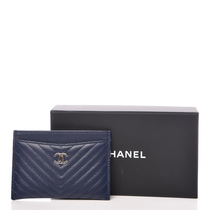 Chanel Caviar Chevron Quilted Card Holder Navy 10 of 10