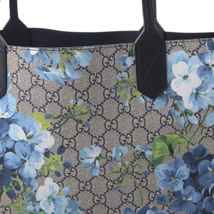 Gucci GG Supreme Monogram Blooms Medium Reversible Tote Beige Blue Navy 10 of 17