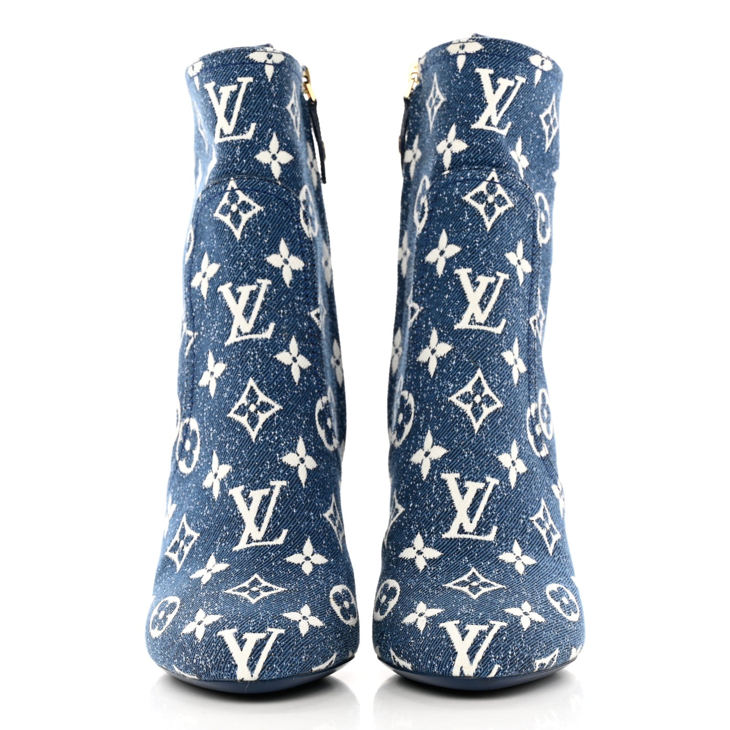 Denim Monogram Silhouette Ankle Boots 37 Navy Blue
