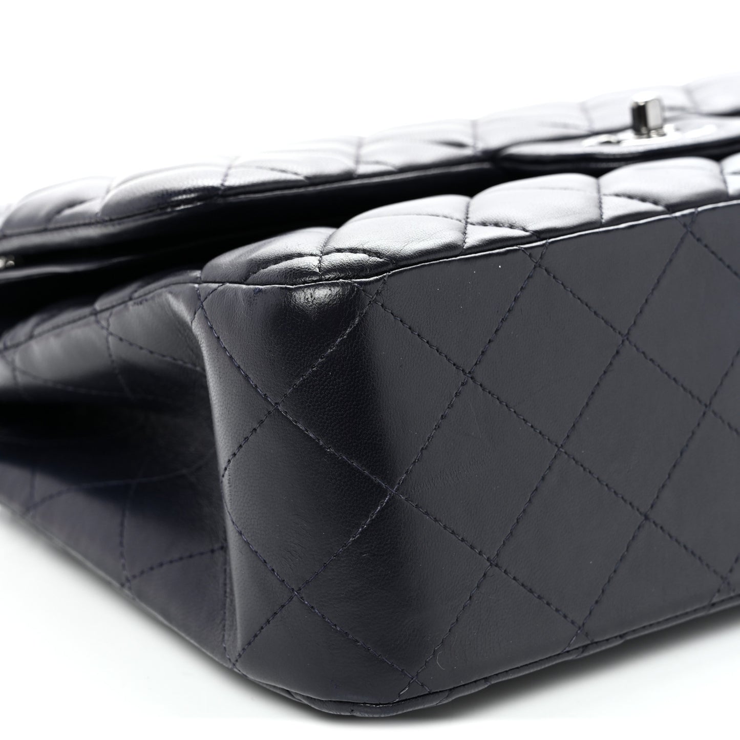 Lambskin Quilted Jumbo Double Flap Navy