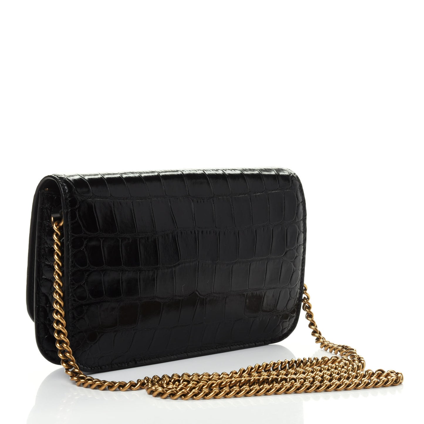 Crocodile Embossed Patent B Wallet On Chain Black