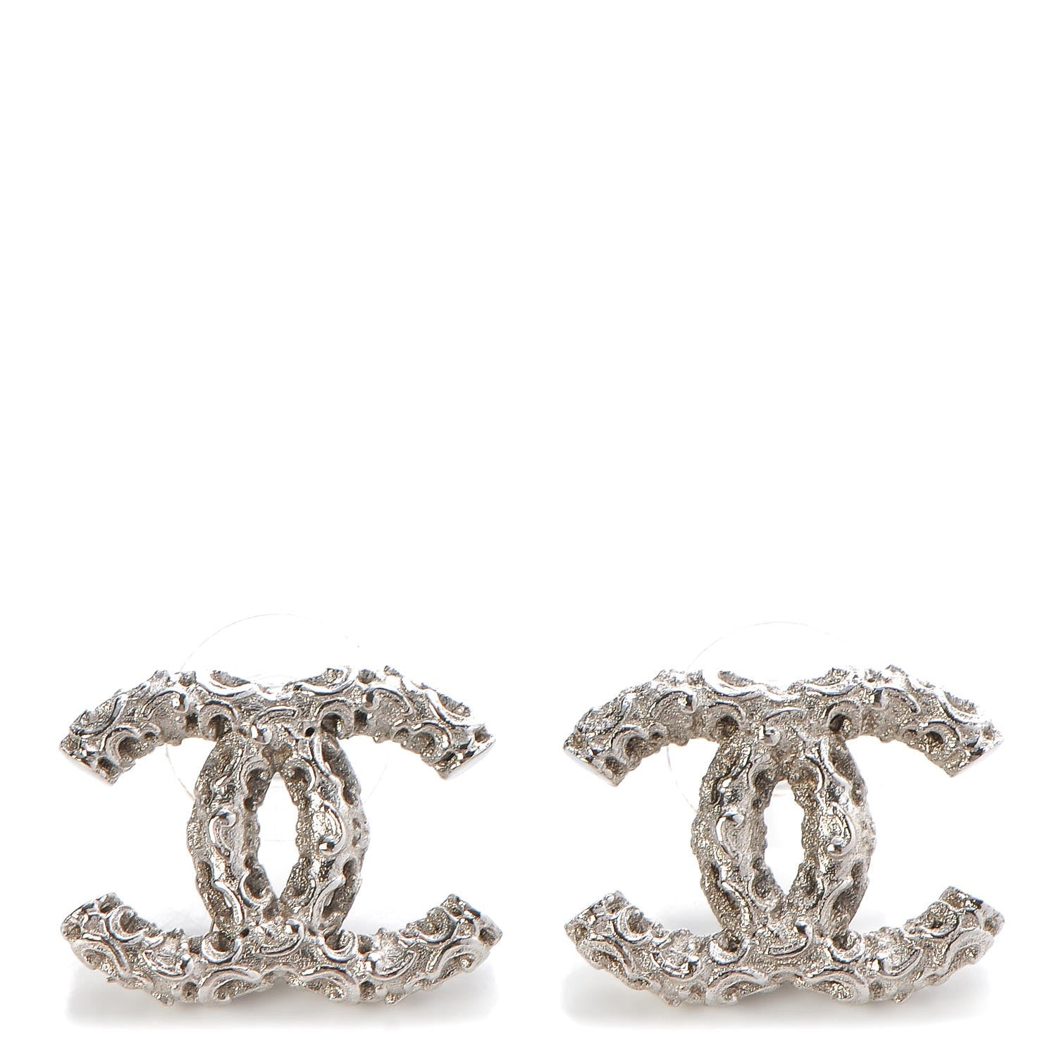 Chanel Textured CC Earrings Silver 1 of 4