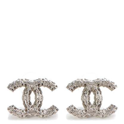 Chanel Textured CC Earrings Silver 1 of 4