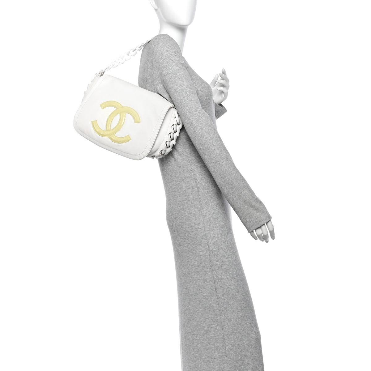 Calfskin Modern Chain Rhodoid Flap White