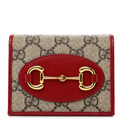 Gucci GG Supreme Monogram Azalea Calfskin Horsebit 1955 Card Case Wallet Beige Ebony New Cherry Red 1 of 7