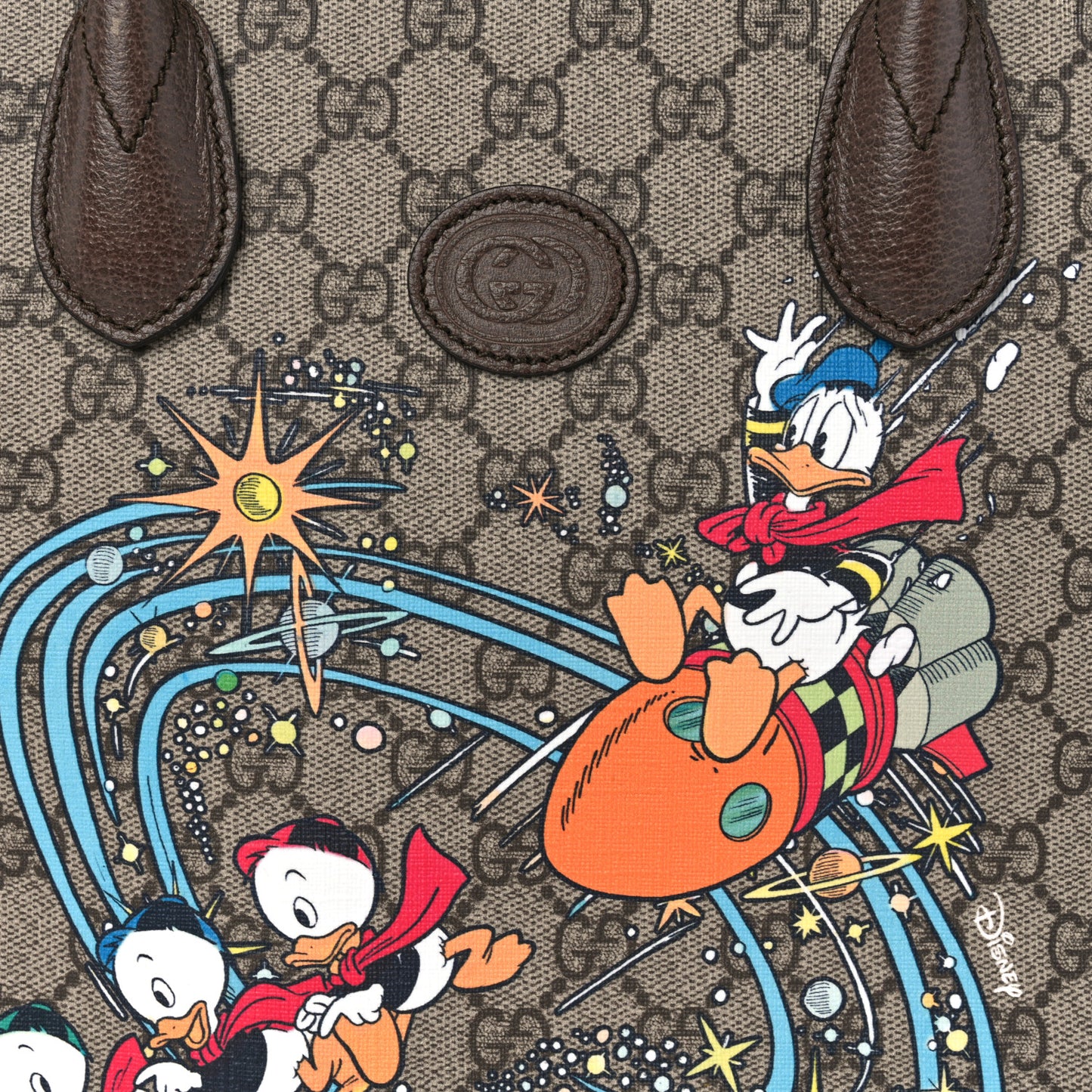 X DISNEY GG Supreme Monogram Donald Duck Retro Interlocking G Tote Bag Beige Multicolor New Acero
