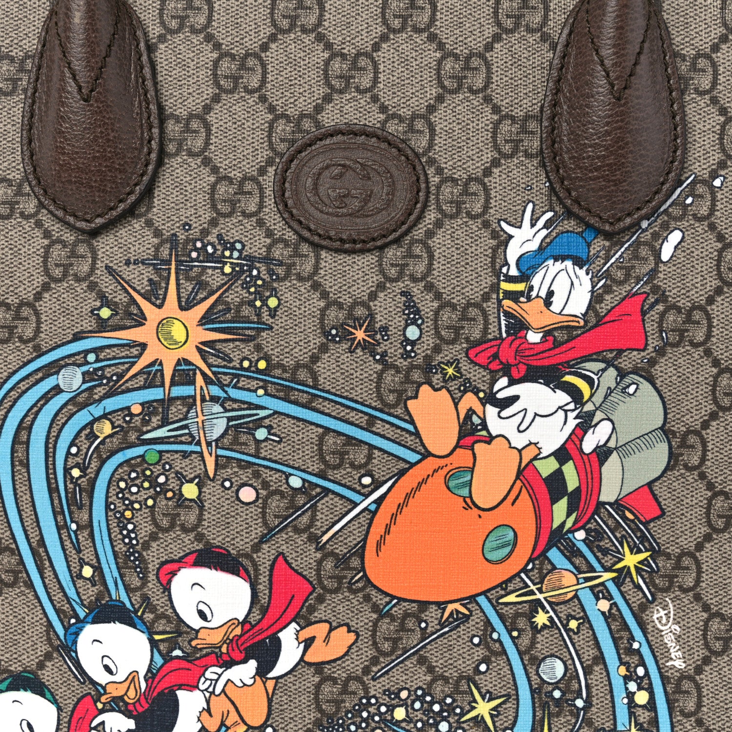 Gucci X DISNEY GG Supreme Monogram Donald Duck Retro Interlocking G Tote Bag Beige Multicolor New Acero 8 of 14