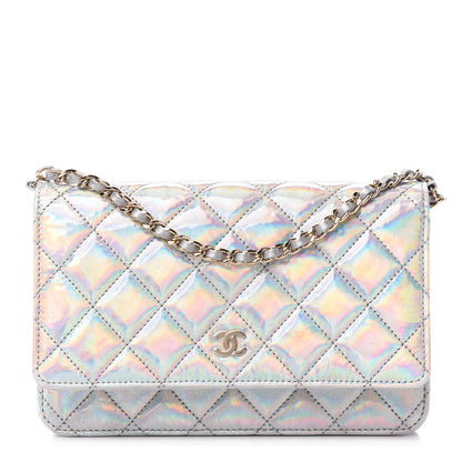 Chanel Iridescent Goatskin Quilted Wallet On Chain WOC Silver 1 of 12