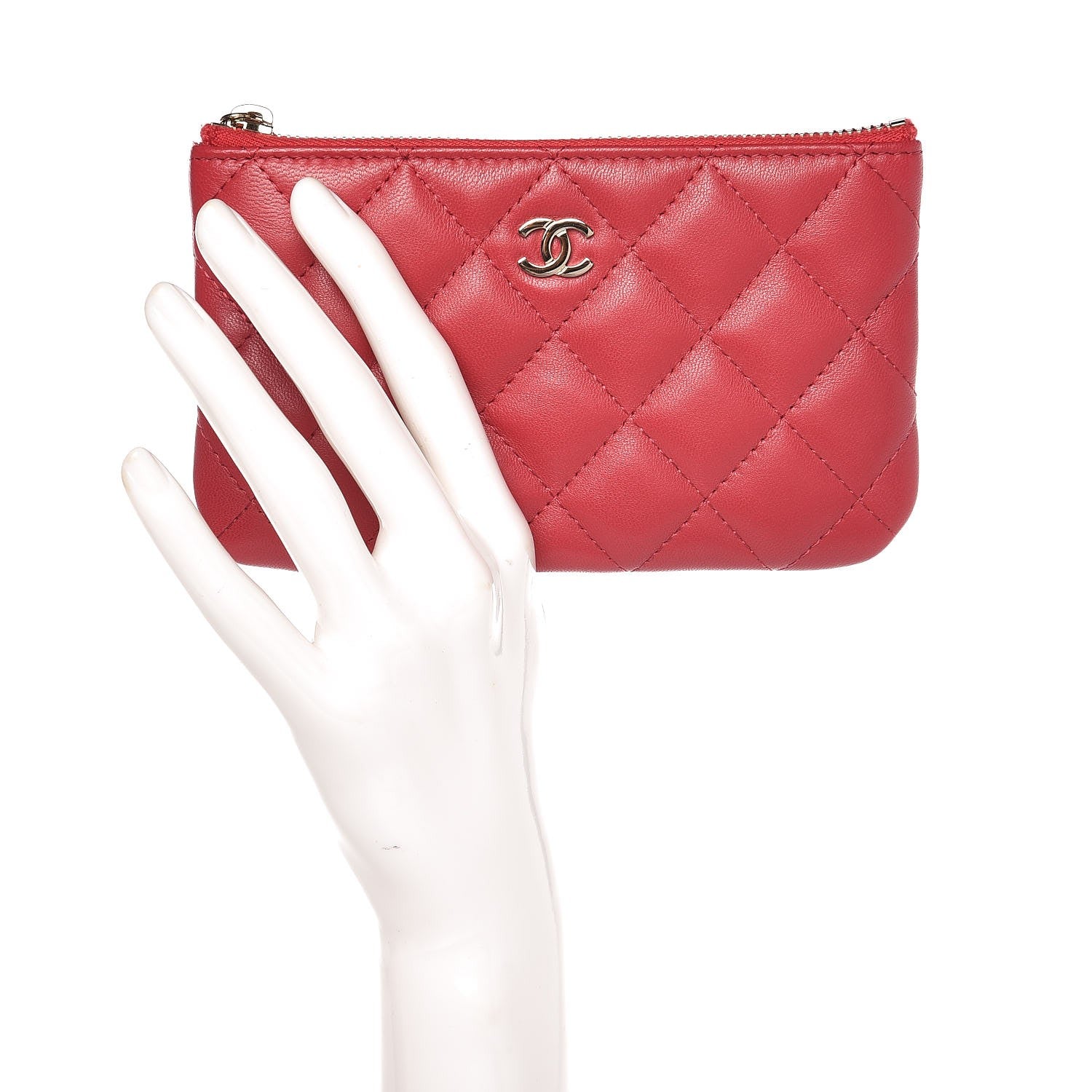 Chanel Lambskin Quilted Small Cosmetic Case Light Red 2 of 8