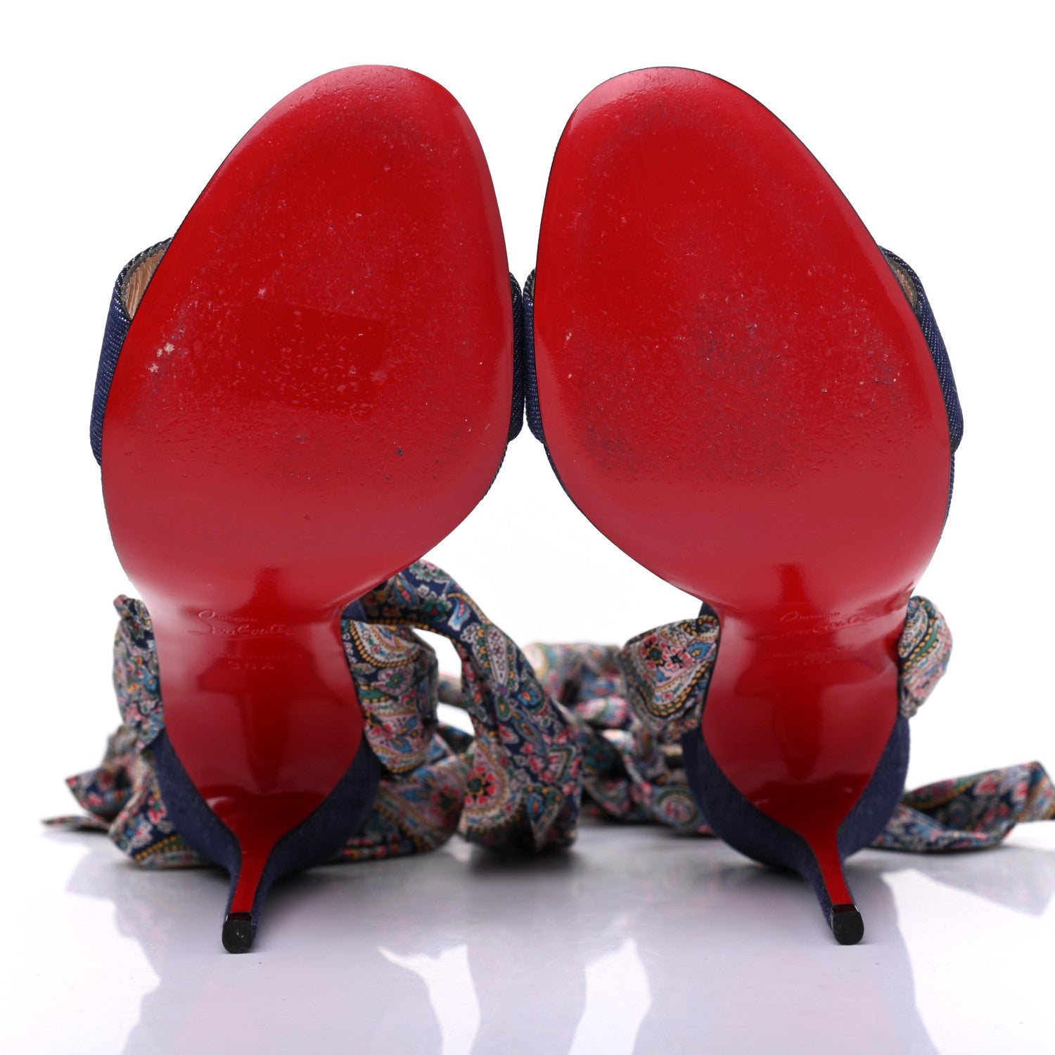 Christian Louboutin Denim Satin Paisley Du Desert 100 Sandals 38.5 Blue 5 of 13