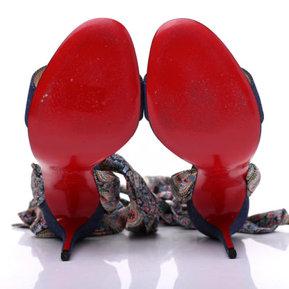 Christian Louboutin Denim Satin Paisley Du Desert 100 Sandals 38.5 Blue 5 of 13