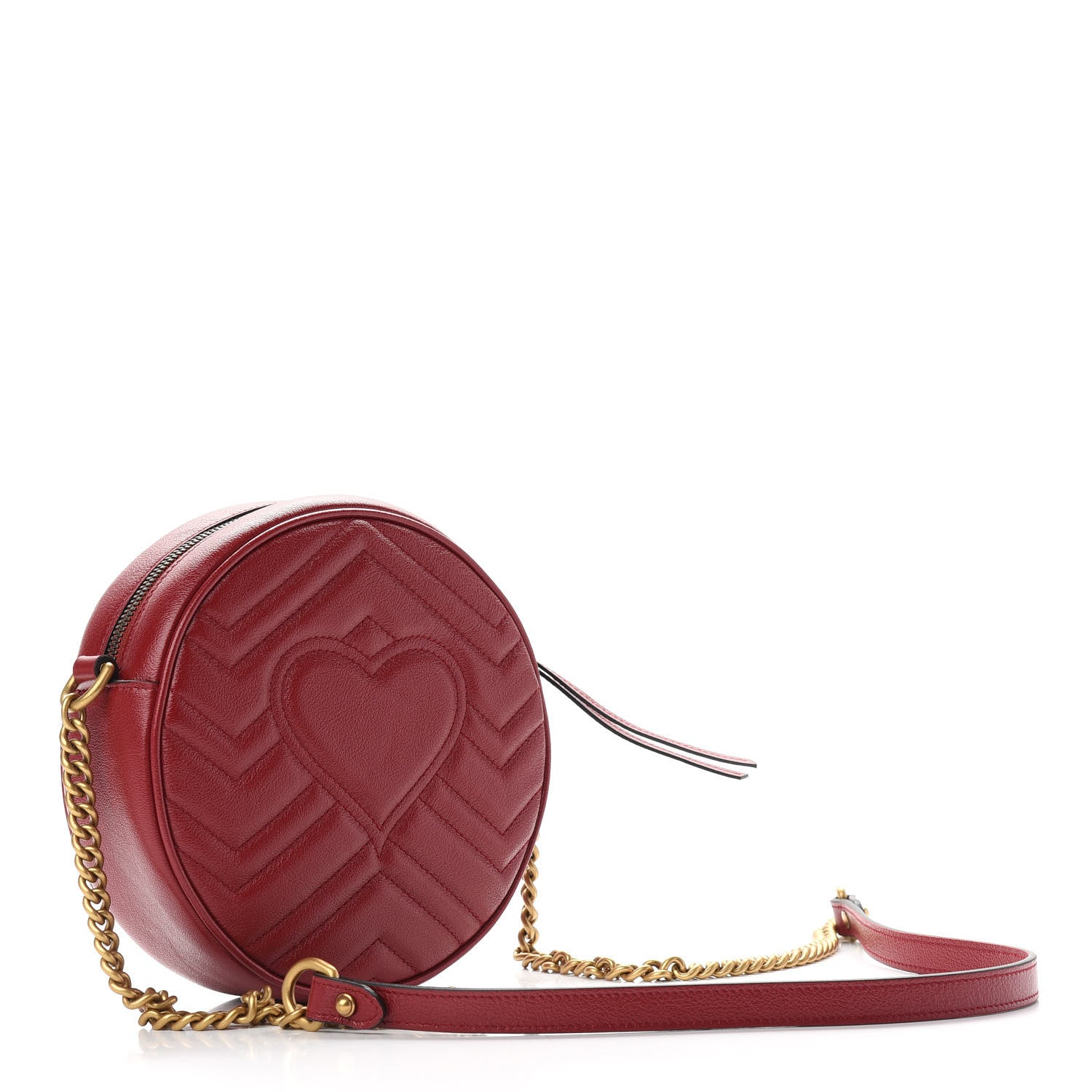 Gucci Glazed Calfskin Matelasse Heart Mini GG Marmont Round Shoulder Bag Romantic Cerise 3 of 9