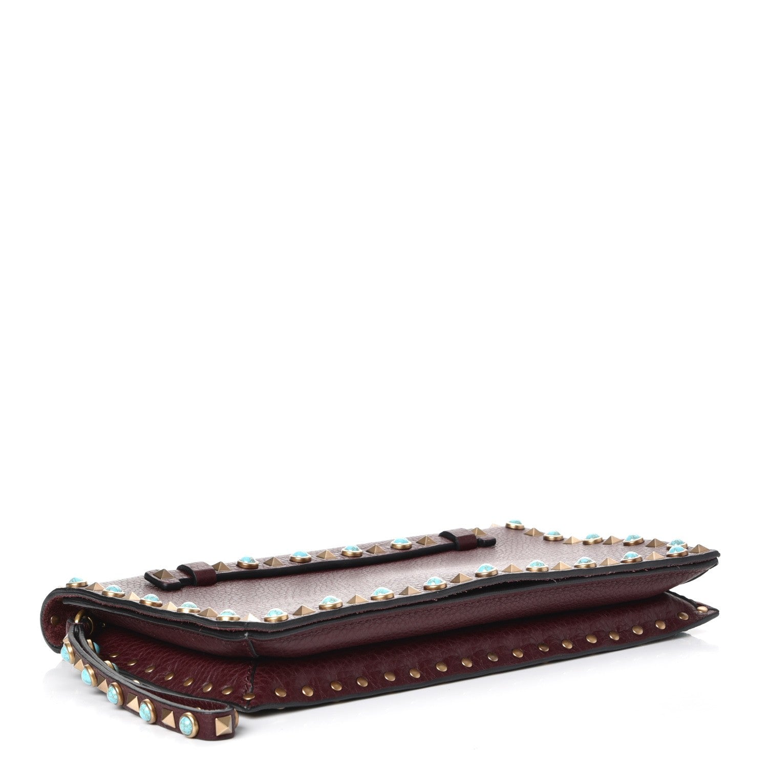 Valentino Garavani Pebbled Calfskin Rockstud Rolling Wristlet Clutch Rubin 4 of 7