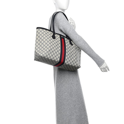 Gucci GG Supreme Monogram Textured Calfskin Web Medium Ophidia Shopping Tote Beige Blue 2 of 10