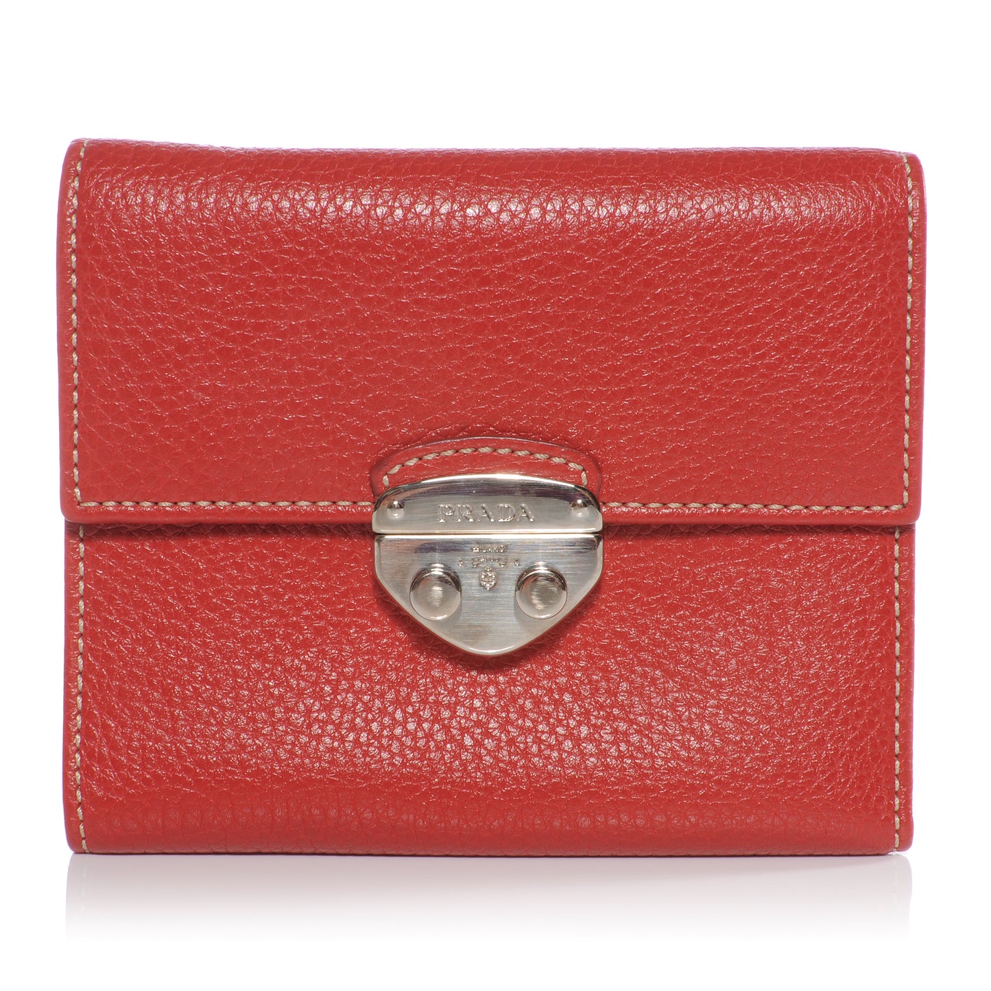 Vitello Daino Compact Push Lock Wallet Rosso