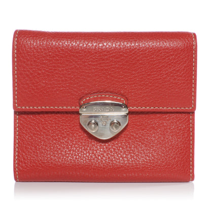 Prada Vitello Daino Compact Push Lock Wallet Rosso 1 of 8