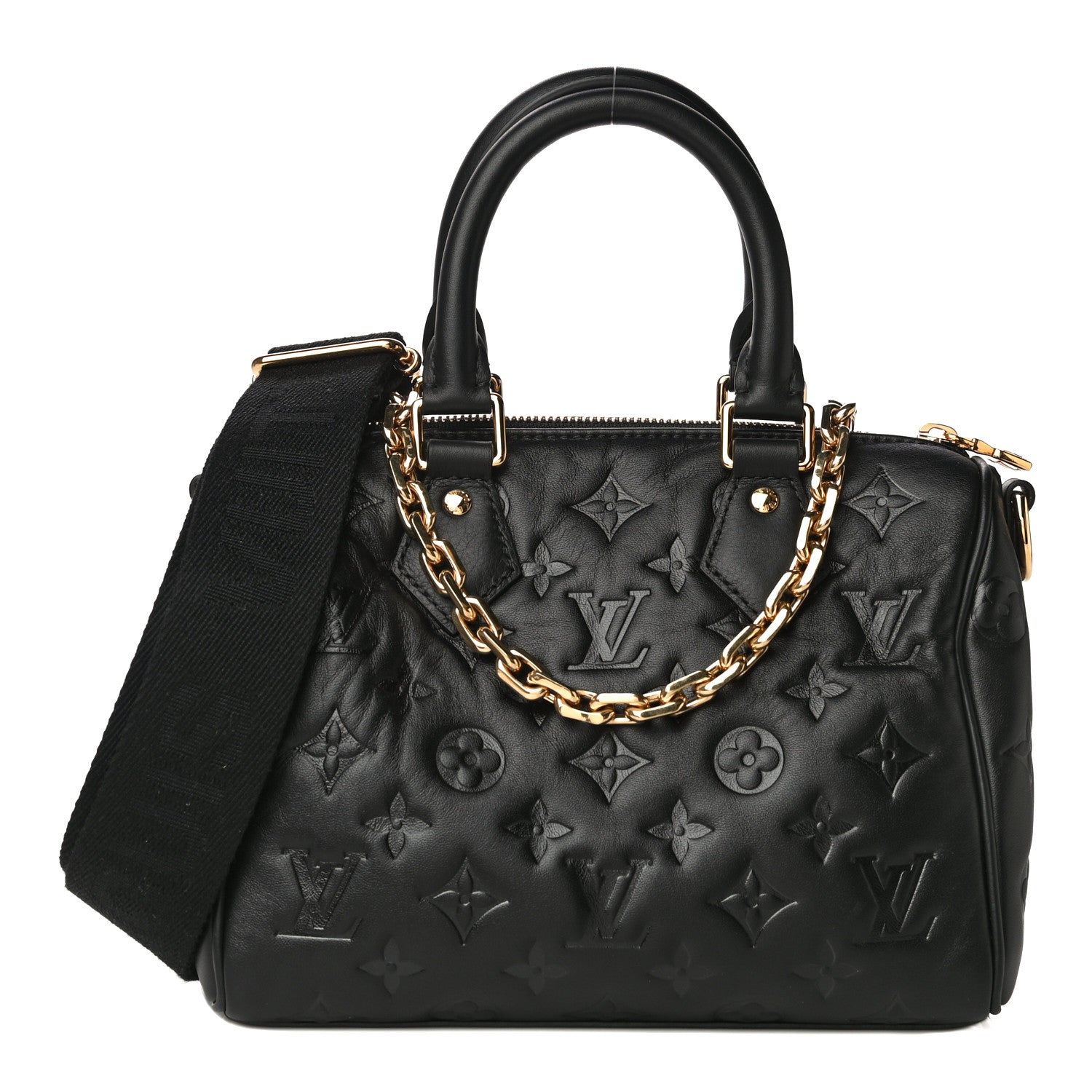 Louis Vuitton Lambskin Embossed Monogram Speedy 22 Bandouliere Black 1 of 17
