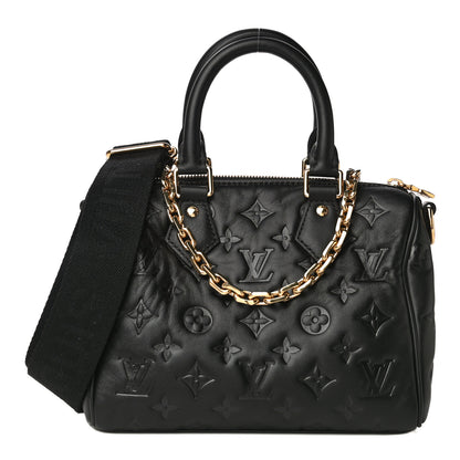 Louis Vuitton Lambskin Embossed Monogram Speedy 22 Bandouliere Black 1 of 17