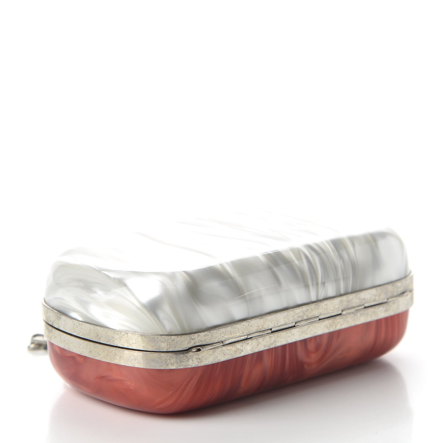 Alexander McQueen Marble Plexiglas Skull Box Chain Clutch Silver White Red 4 of 9