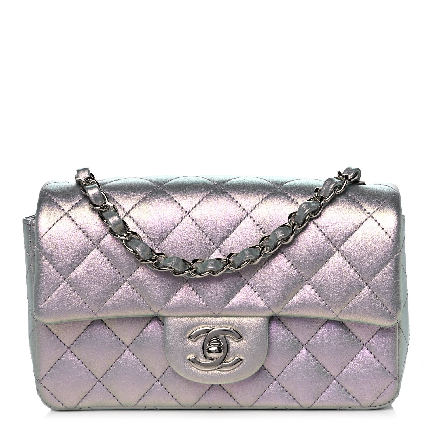 Chanel Iridescent Calfskin Quilted Mini Rectangular Flap Light Purple 1 of 12