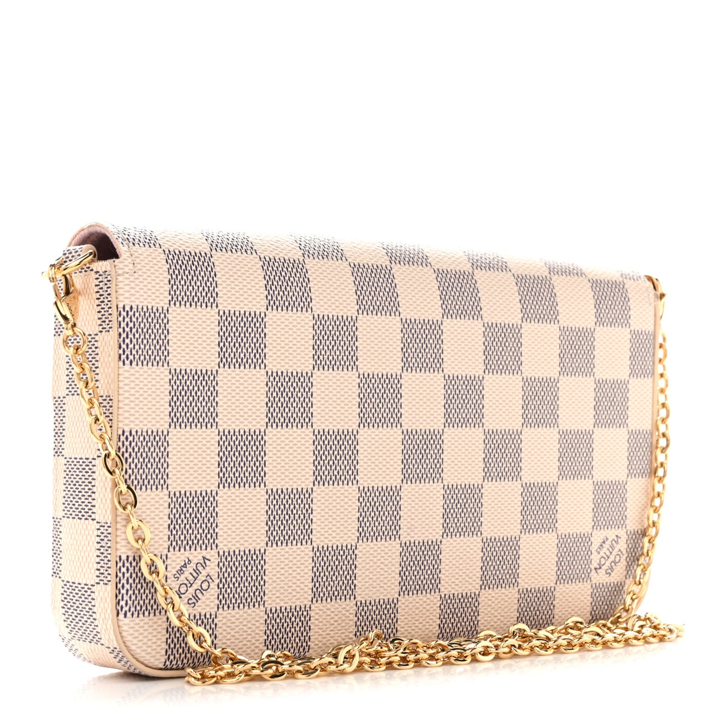 Damier Azur Pochette Felicie Chain Wallet Rose Ballerine